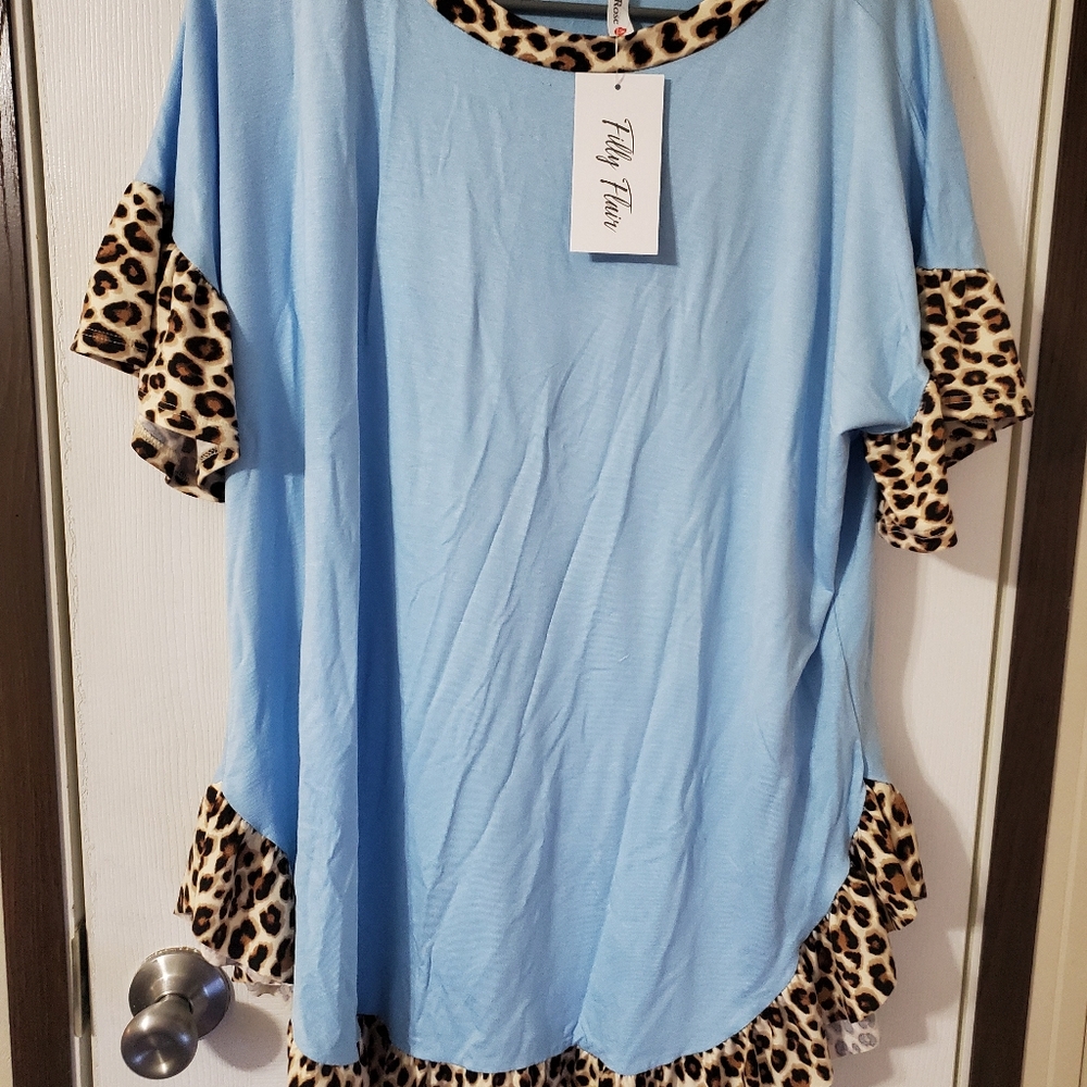 Leopard/Turquoise Top